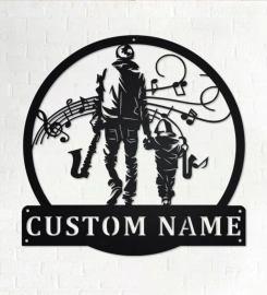 Custom Saxophone Father And Son Metal Wall Art, Personalized Saxophone