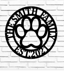 Metal Sign Front Door Monogram, Paw Print Custom Outdoor Metal Sign