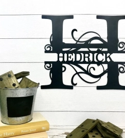 Personalized Family Name Metal Sign, Split Monogram Sign, House