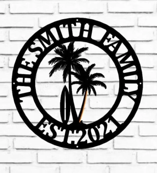 Personalized Palm Tree Metal Sign, Beach House Signs Door Hanger