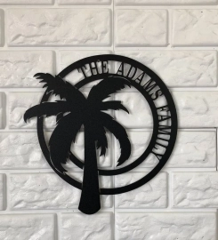 Personalized Palm Tree Metal Sign, Beach House Signs, Door Hanger